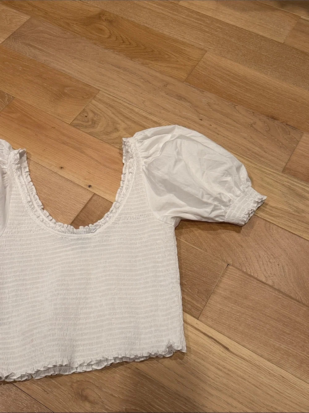 Hill House the aiko white‎ smocked top with puff sleeves large